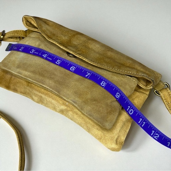 FREE PEOPLE Joni Crossbody Canvas Suede Bag Yellow Distressed Adjustable Purse - Picture 5 of 10